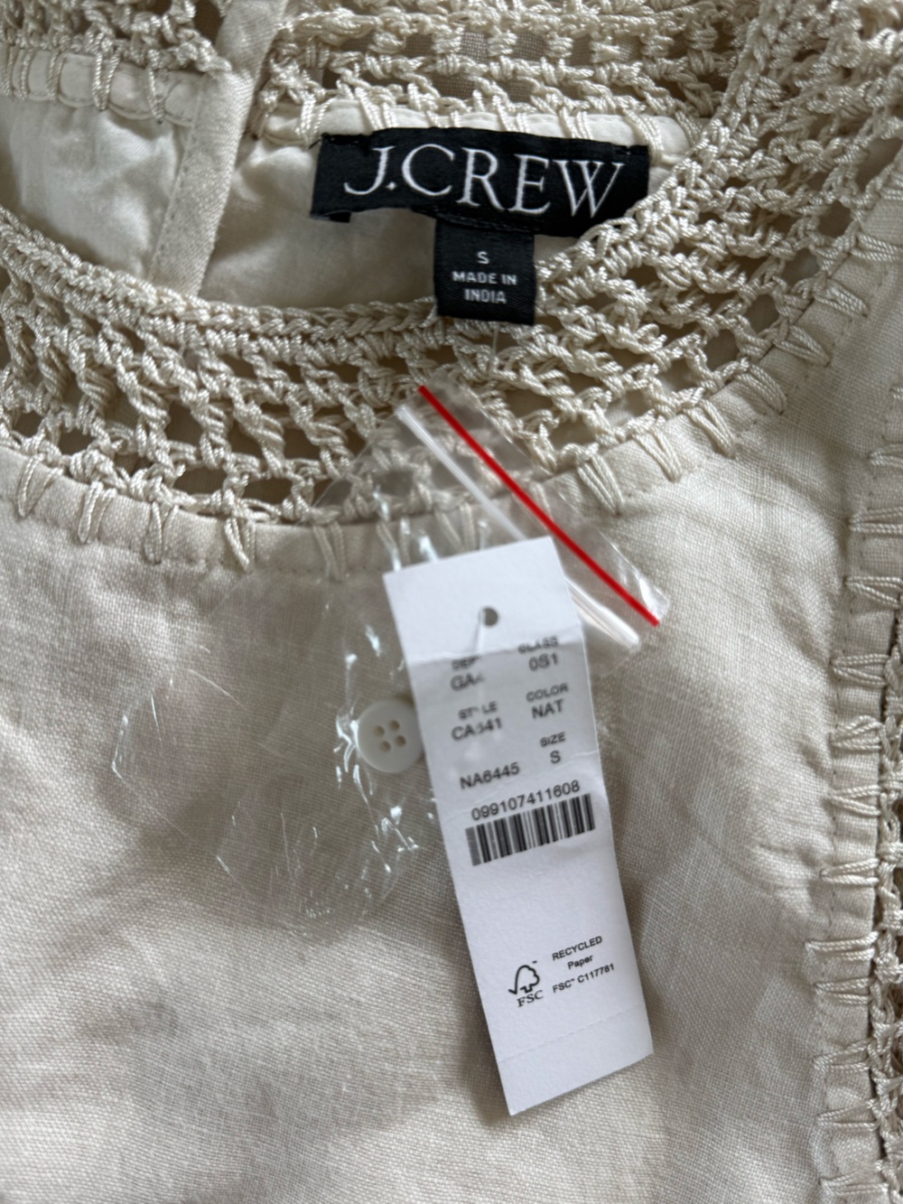 J.Crew Maxine Crochet Trim Linen Shift Dress Ivory Mini Sleeveless Size Small - Picture 7 of 10